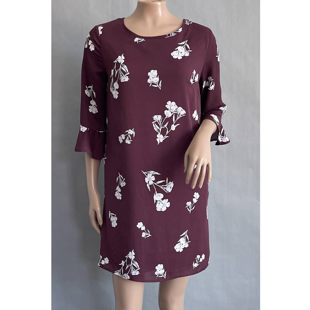 Lulus Dress Women XS Sweeter Than This Burgundy Floral Mini Bell Sleeve Cocktail